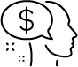 Icon of a person thinking about money